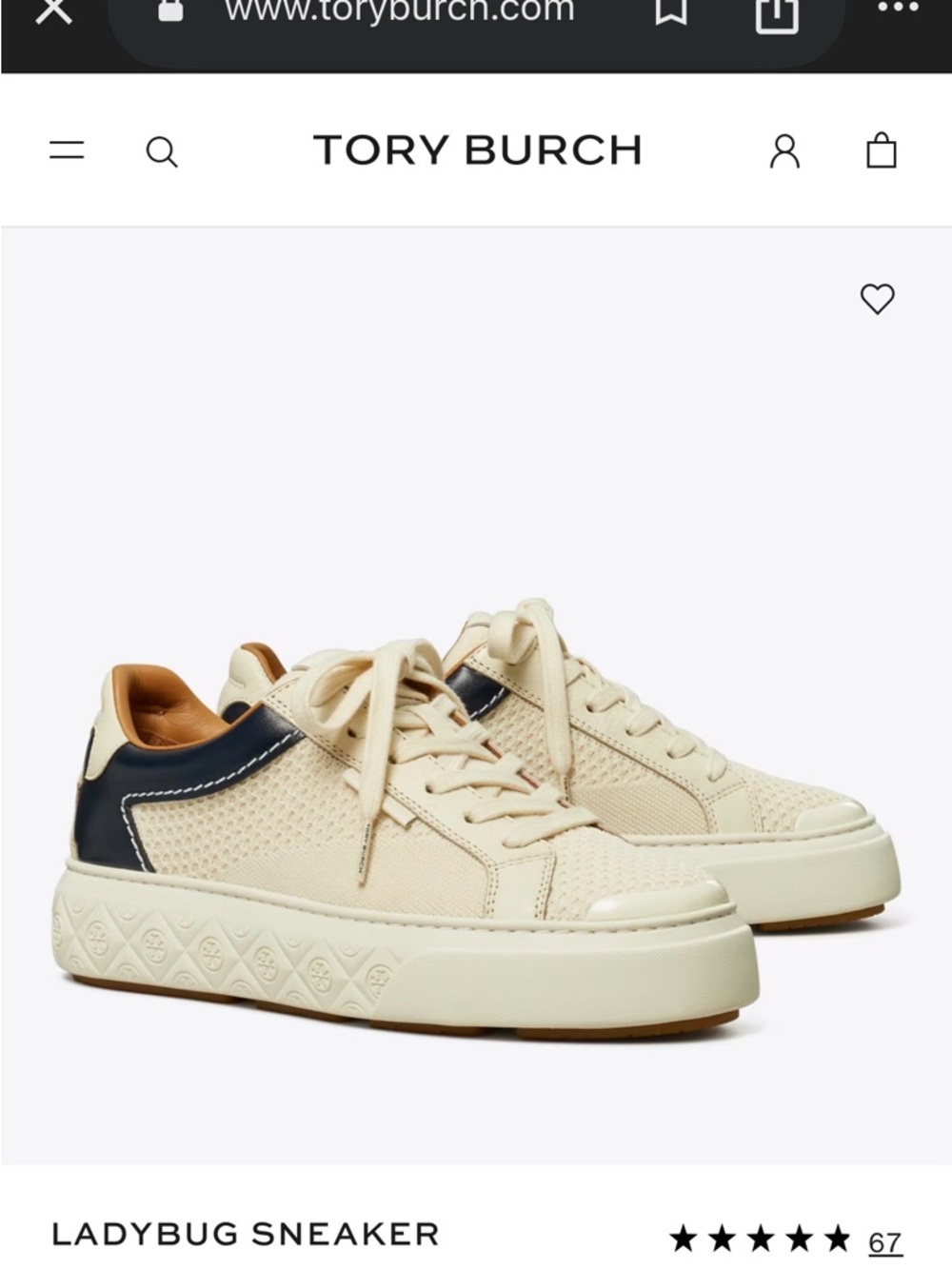 NIB Tory Burch Cream and Navy Ladybug Low-Top Sneakers